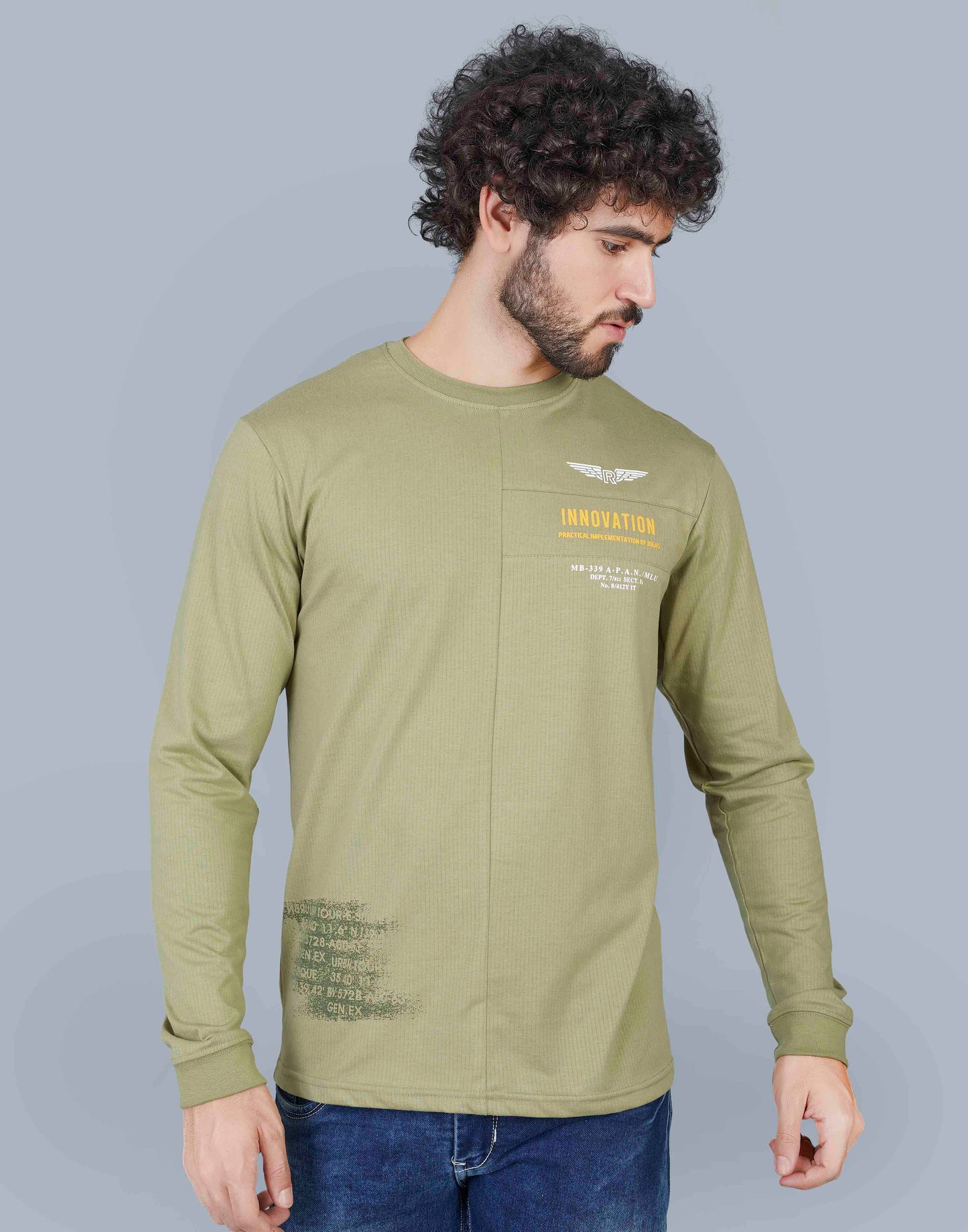 Self Knit Full Sleeve T-Shirt - Pista