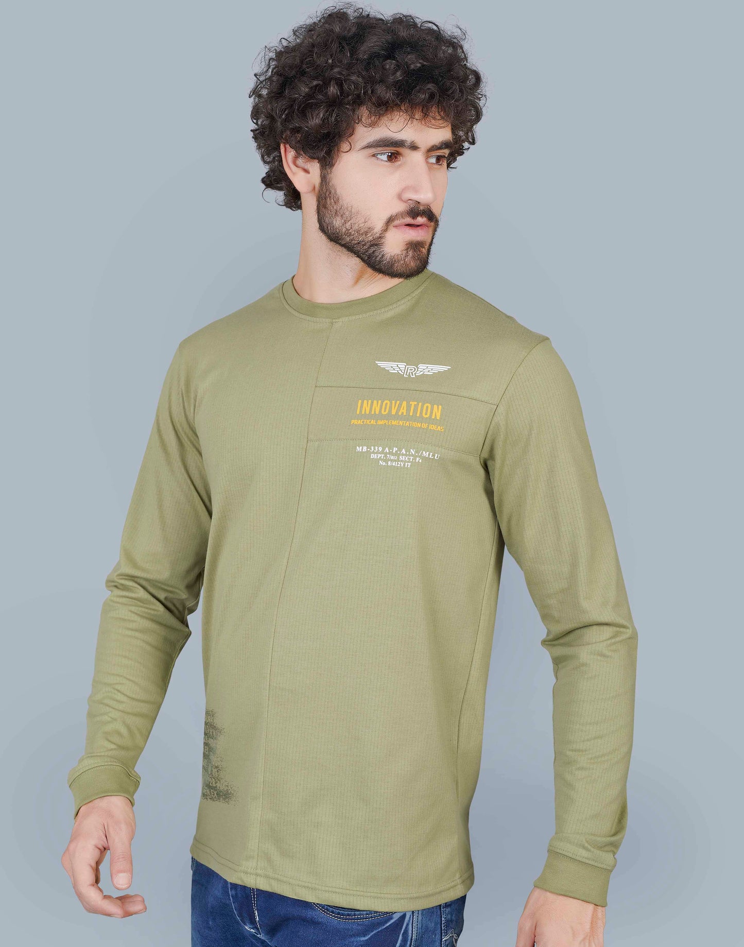 Self Knit Full Sleeve T-Shirt - Pista
