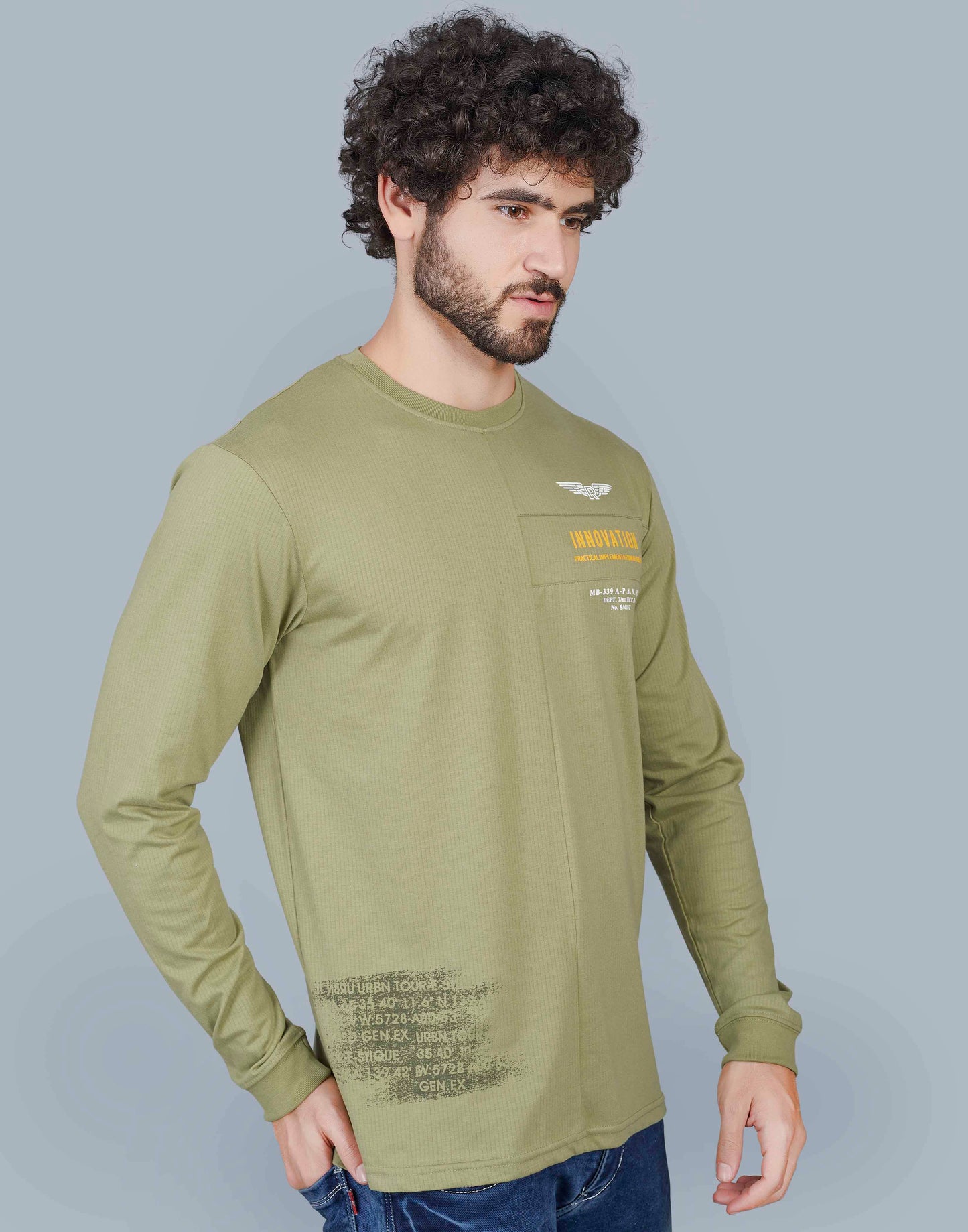 Self Knit Full Sleeve T-Shirt - Pista