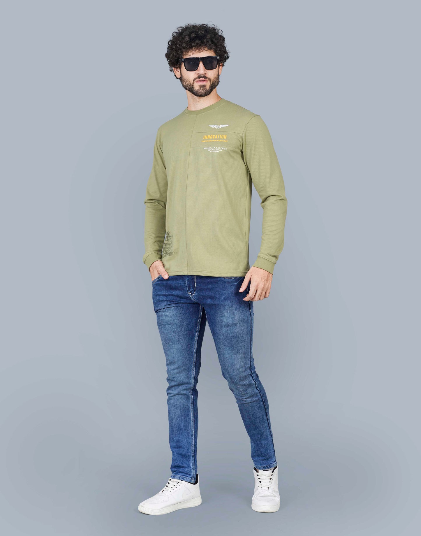 Self Knit Full Sleeve T-Shirt - Pista