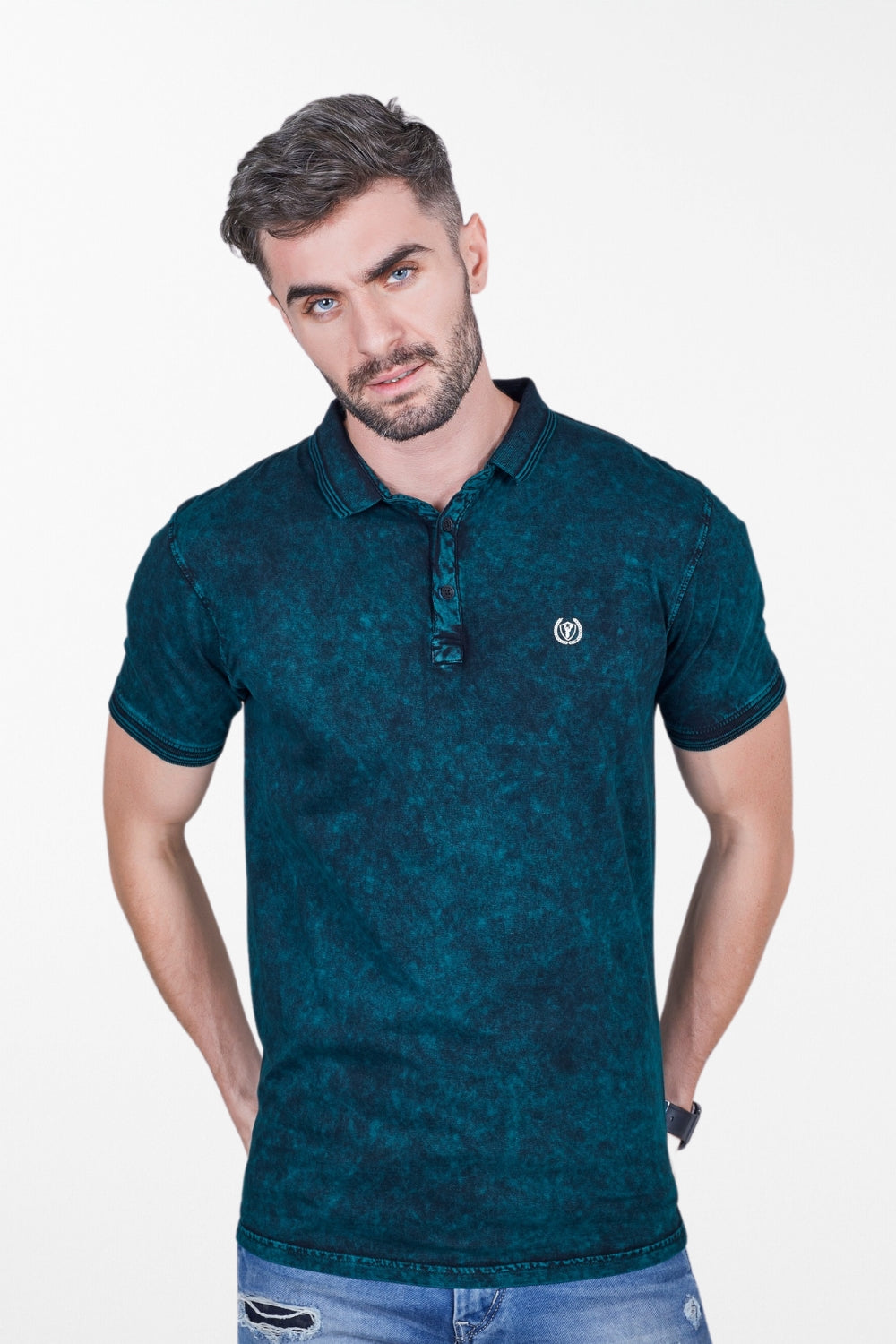Tie-Dye Polo T-Shirt Peacock