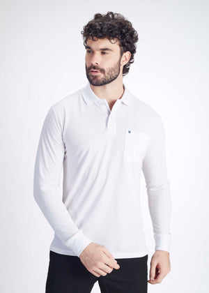 Solid Full Sleeve Pocket Polo - White