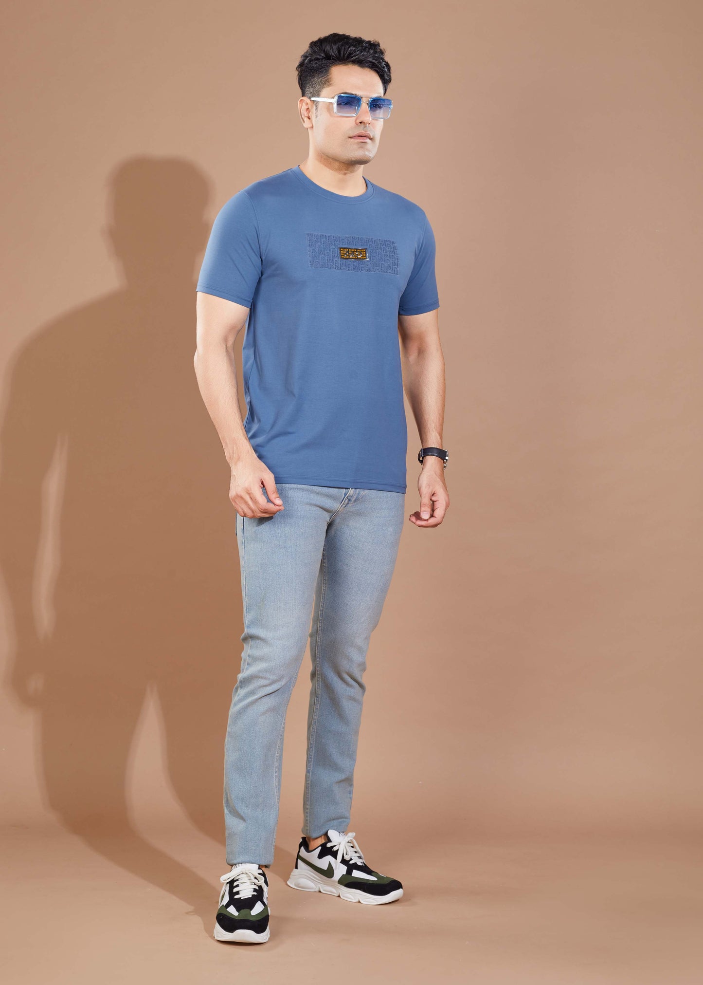 Men's Printed Round Neck T-Shirt-Blue