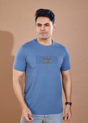 Men's Printed Round Neck T-Shirt-Blue