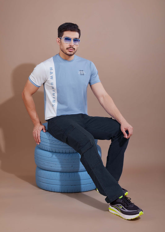 Men's Printed Round Neck T-Shirt-Sky