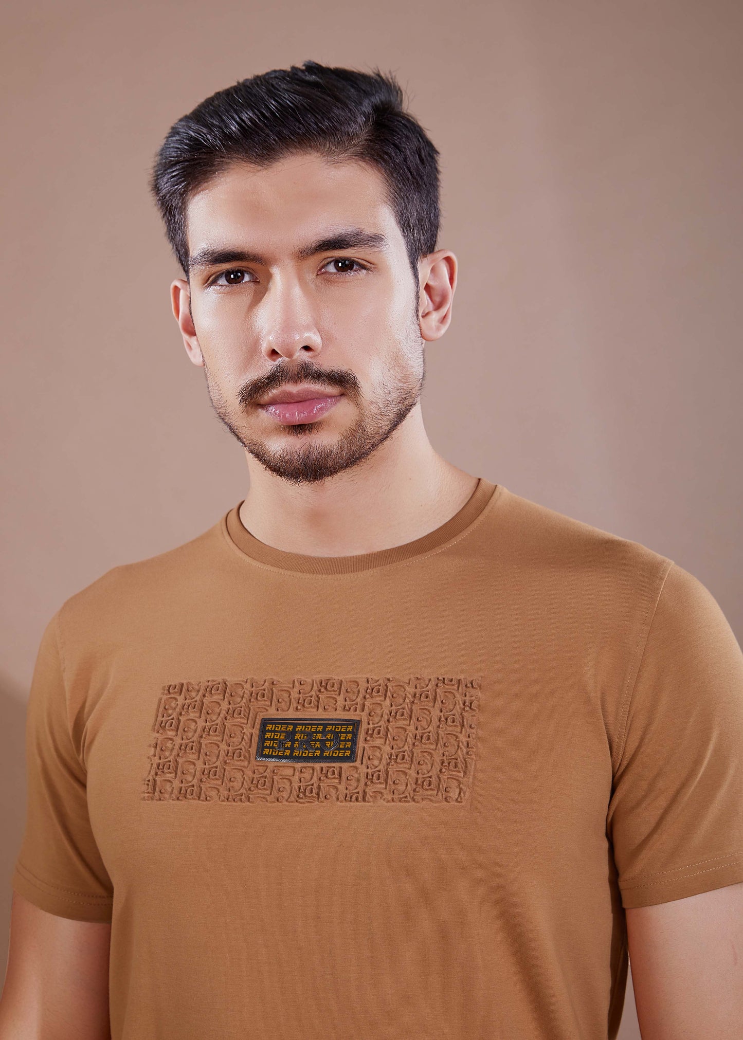 Men's Printed Round Neck T-Shirt-Mustard