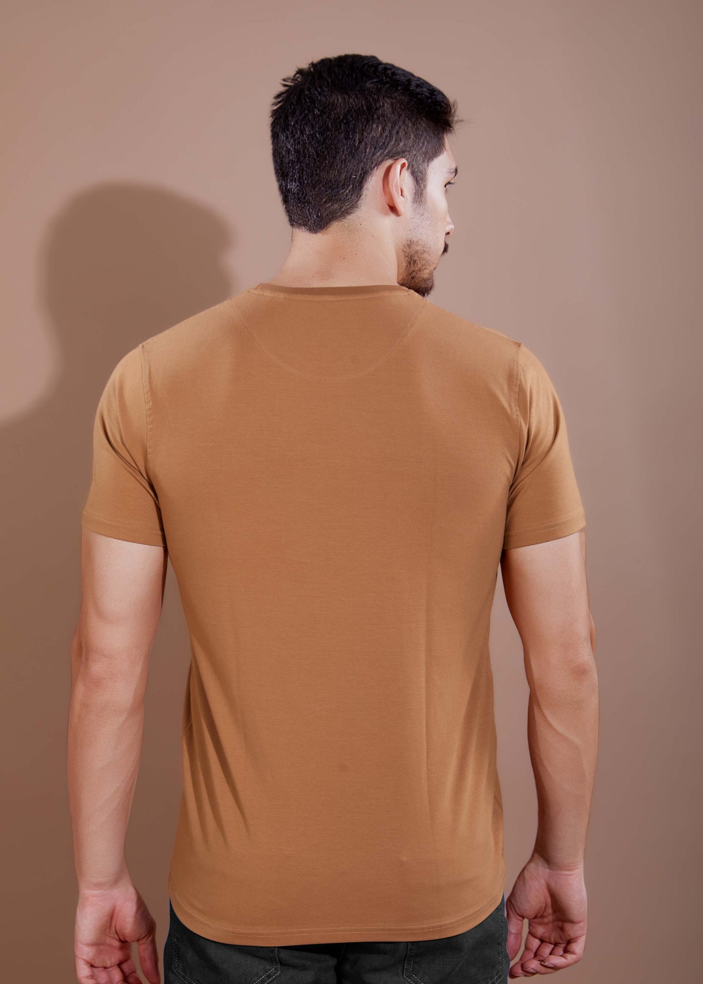 Men's Printed Round Neck T-Shirt-Mustard