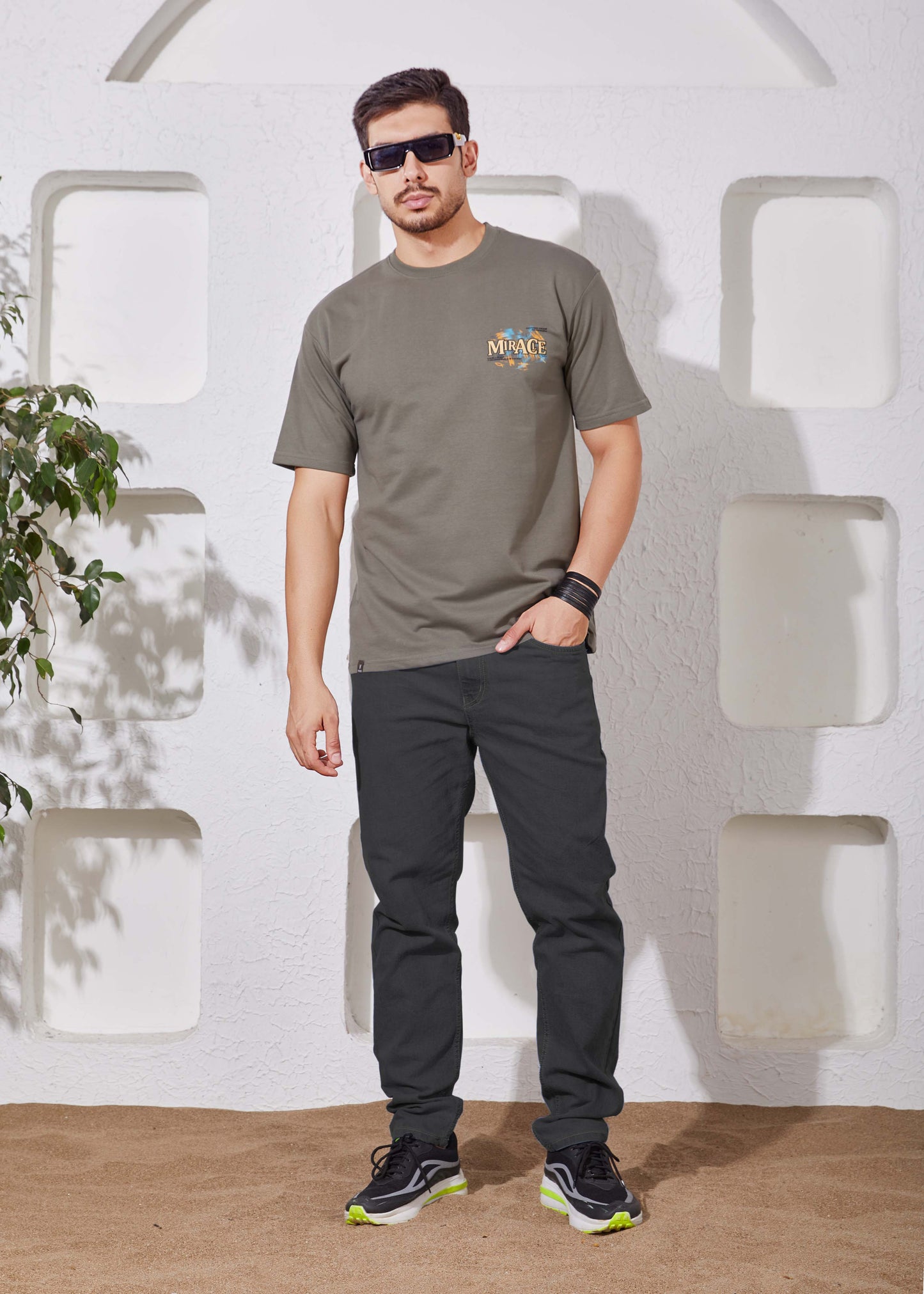 Men's Printed Oversized T-Shirt-Ferngreen