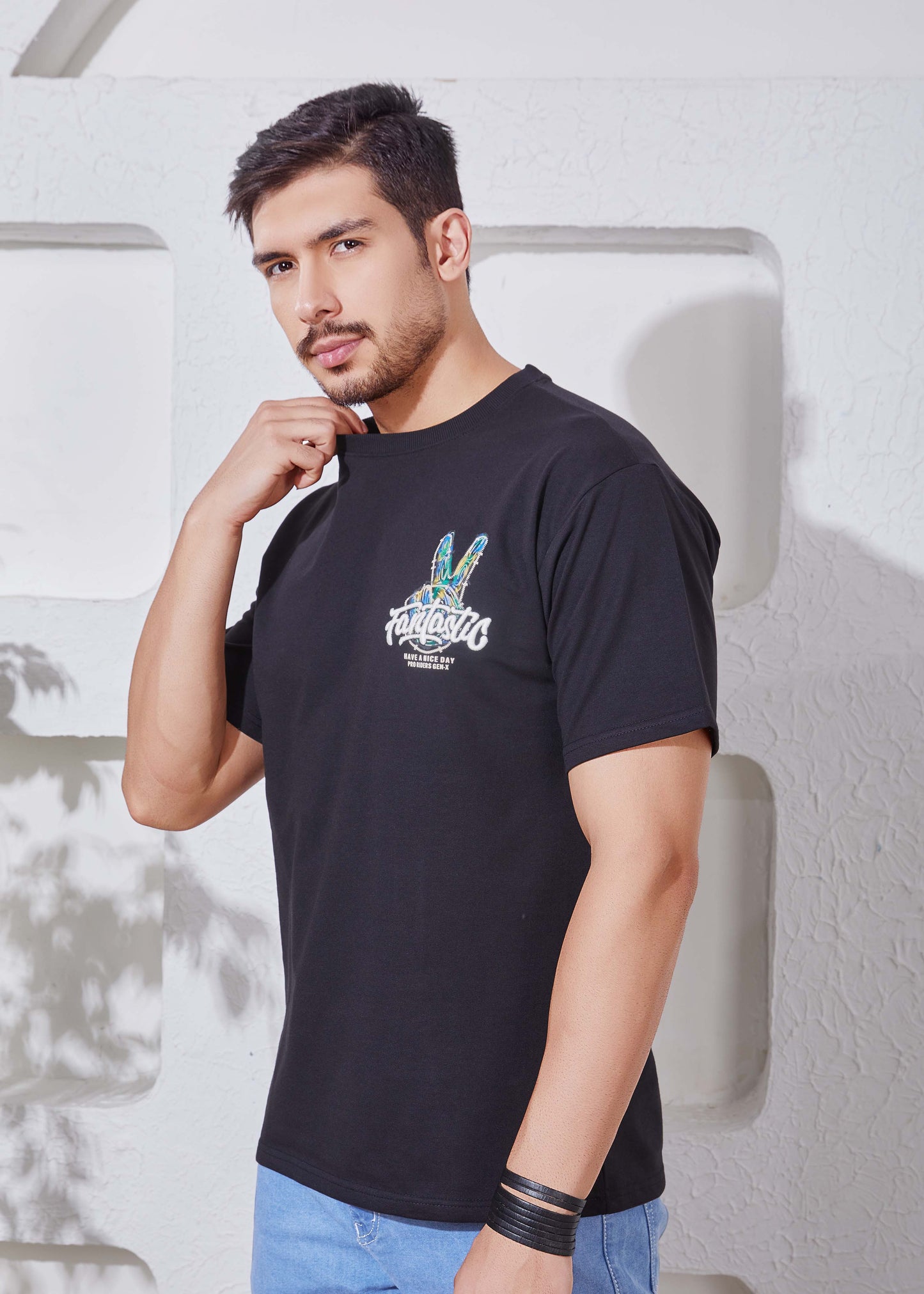 Men's Printed Oversized T-Shirt-Black