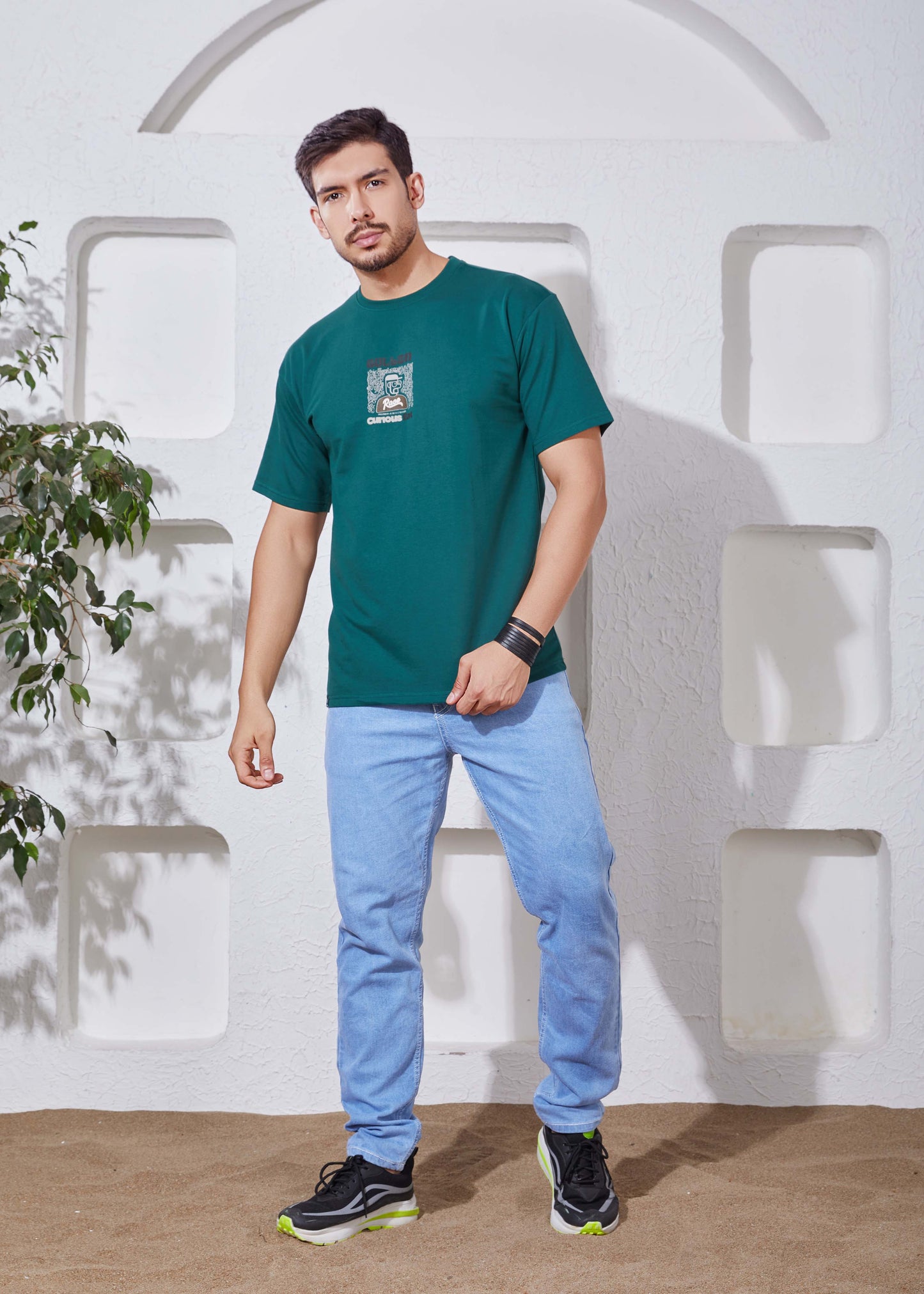 Men's Printed Oversized T-Shirt-Sea Green