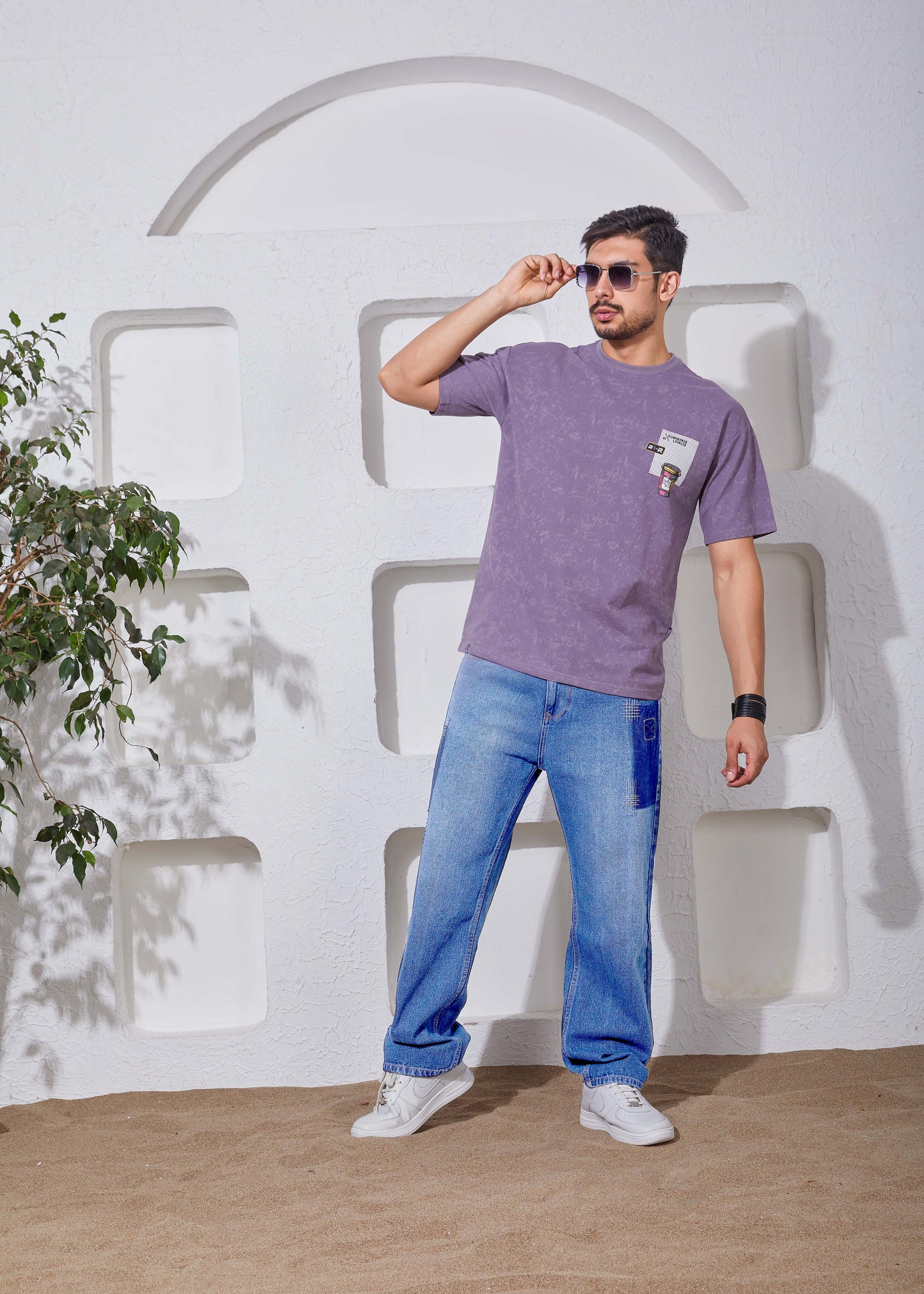 Men's Printed Oversized T-Shirt-Purple