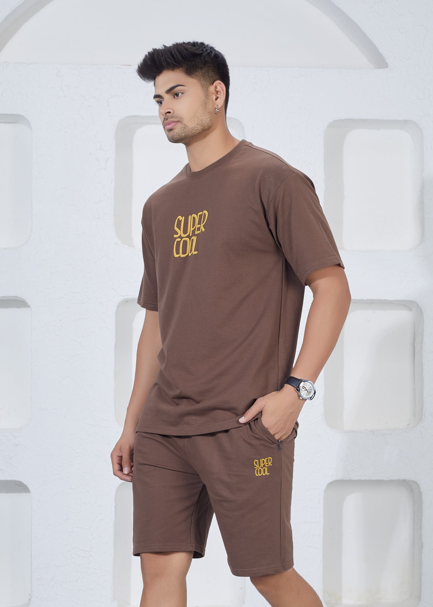 Men’s Oversized T-Shirt & Shorts Co-ord Set - Brown