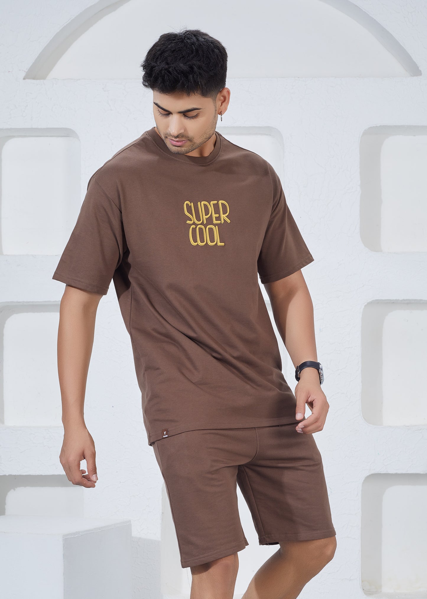 Men’s Oversized T-Shirt & Shorts Co-ord Set - Brown