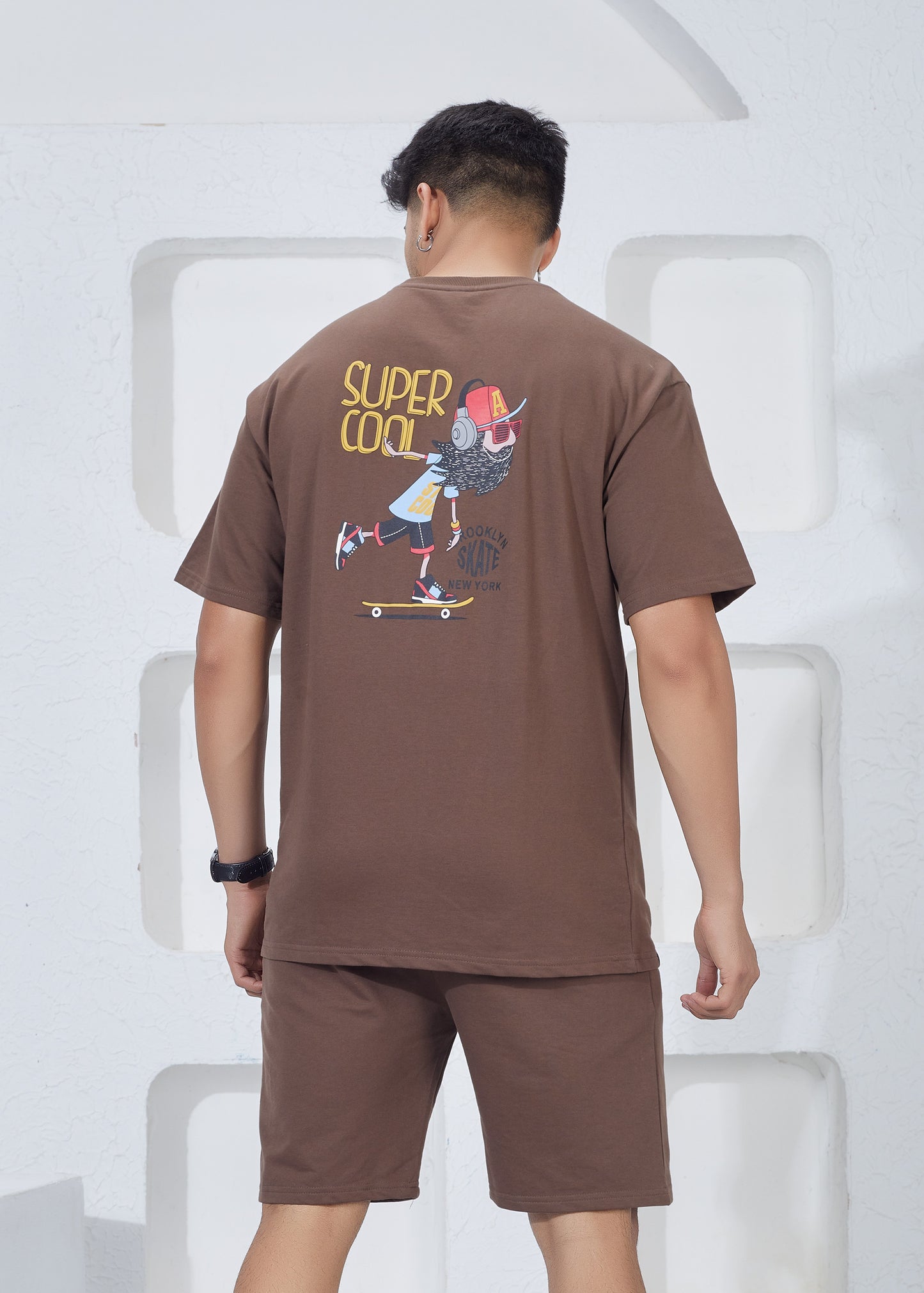 Men’s Oversized T-Shirt & Shorts Co-ord Set - Brown