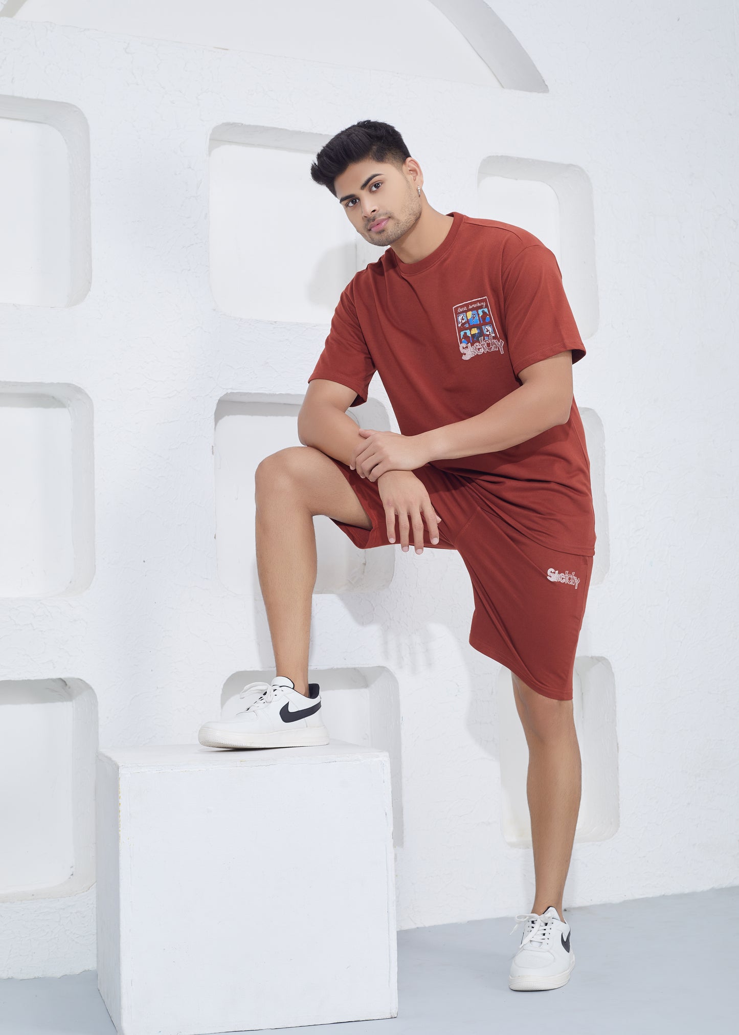 Men’s Oversized T-Shirt & Shorts Co-ord Set - Rust