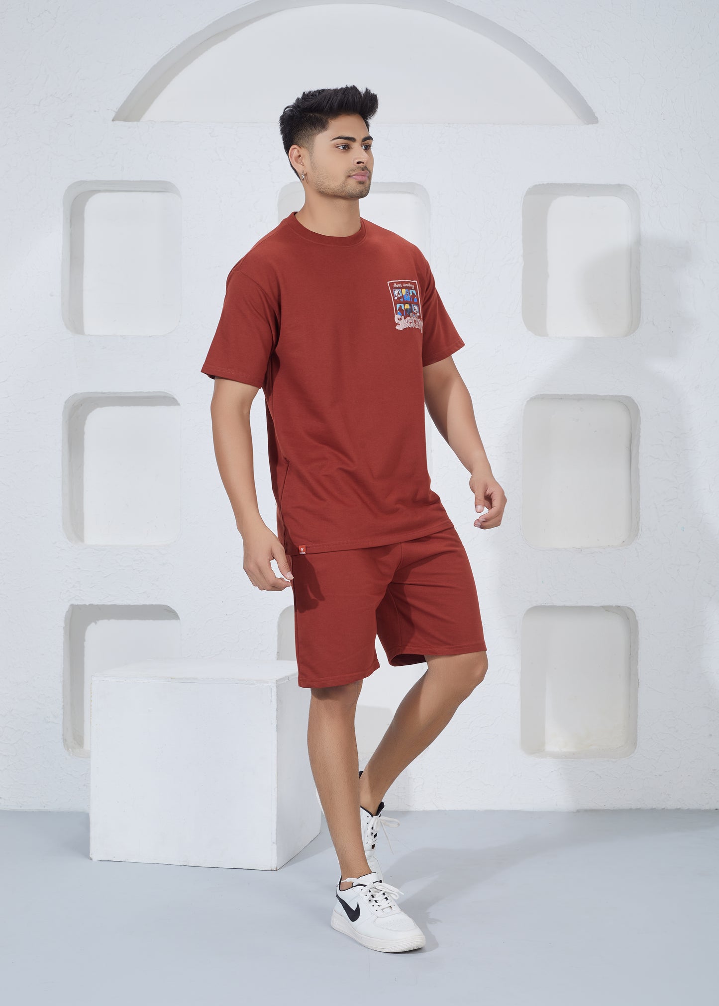 Men’s Oversized T-Shirt & Shorts Co-ord Set - Rust