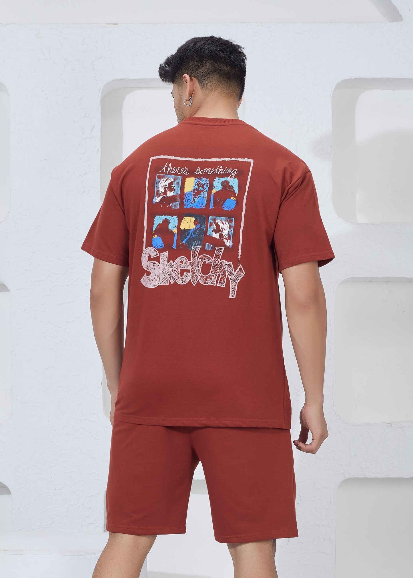 Men’s Oversized T-Shirt & Shorts Co-ord Set - Rust