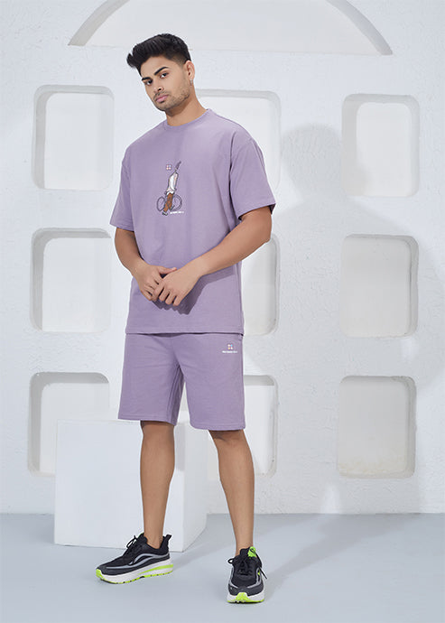Men’s Oversized T-Shirt & Shorts Co-ord Set - Purple