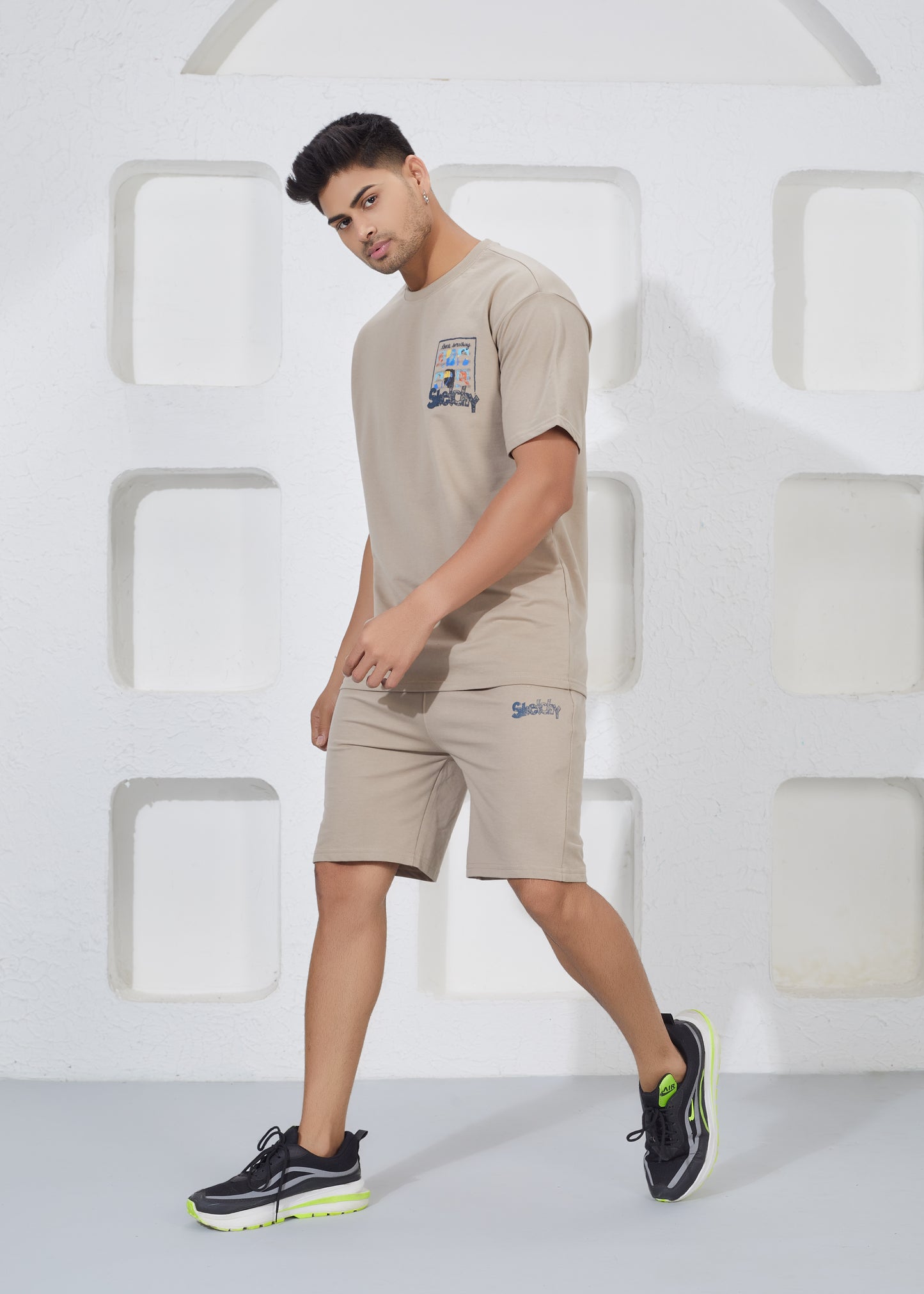 Men’s Oversized T-Shirt & Shorts Co-ord Set - Beige