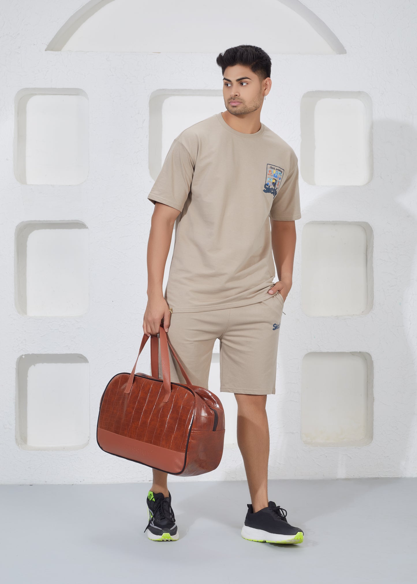 Men’s Oversized T-Shirt & Shorts Co-ord Set - Beige