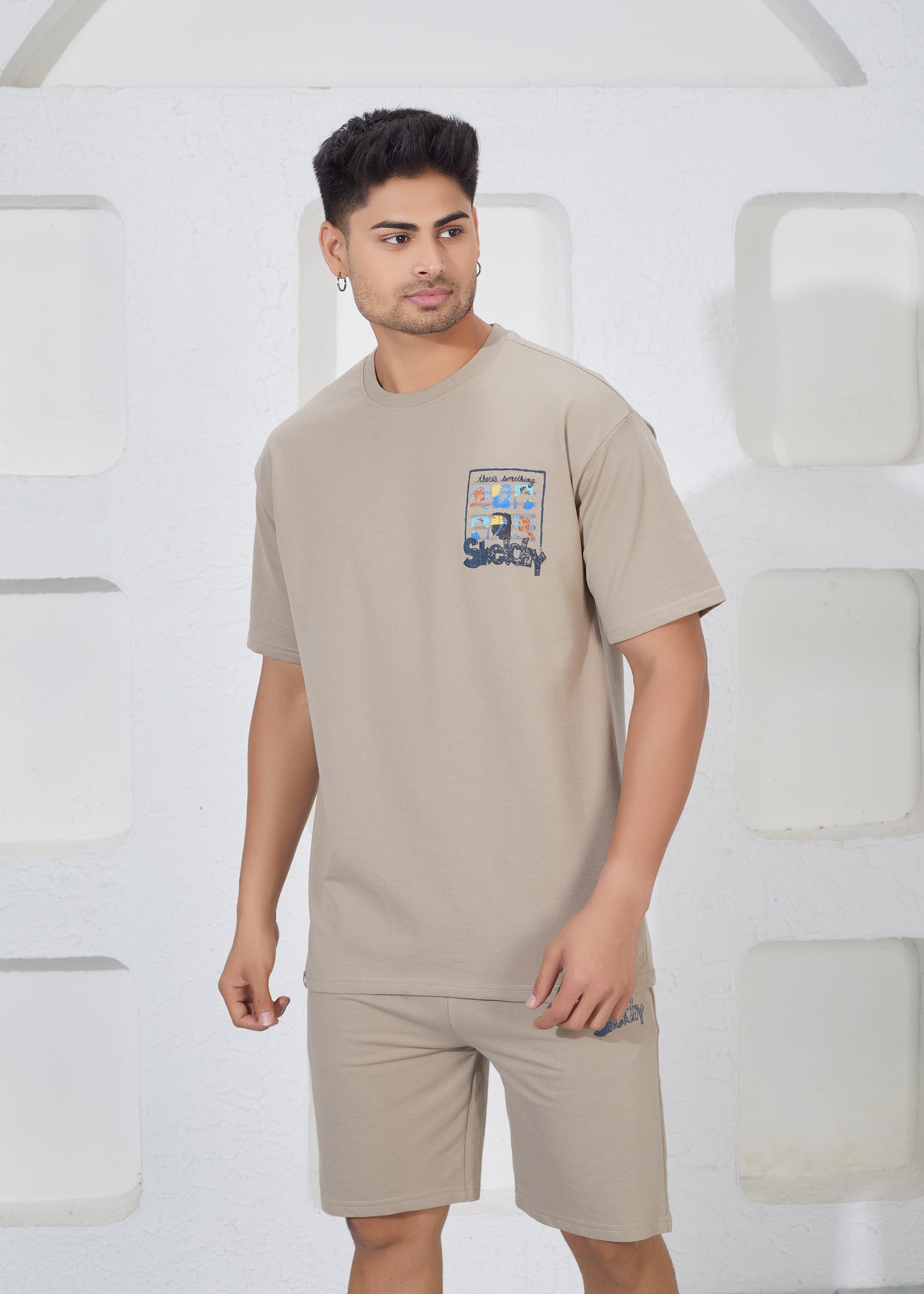 Men’s Oversized T-Shirt & Shorts Co-ord Set - Beige