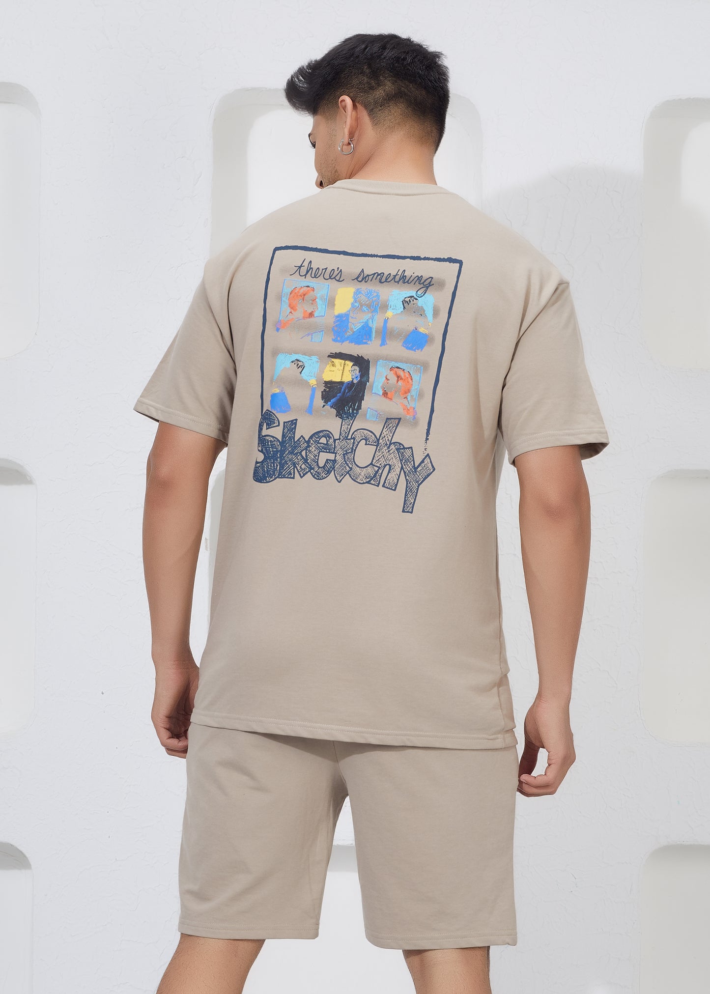 Men’s Oversized T-Shirt & Shorts Co-ord Set - Beige