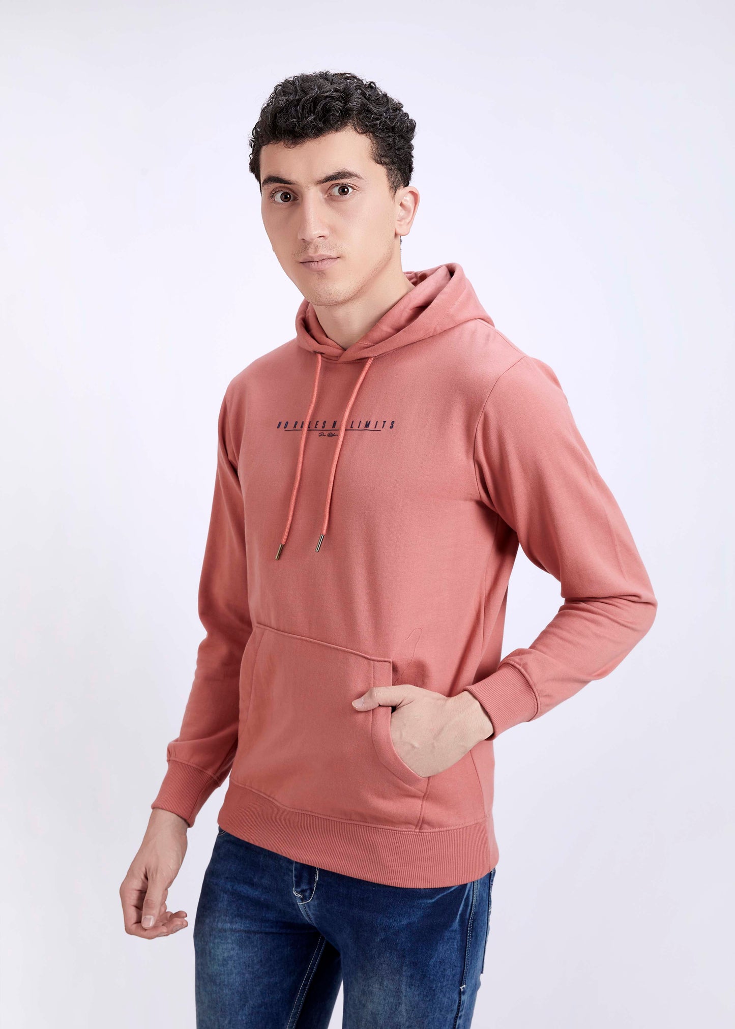 Cotton Fleece Printed Hoodie - Peach