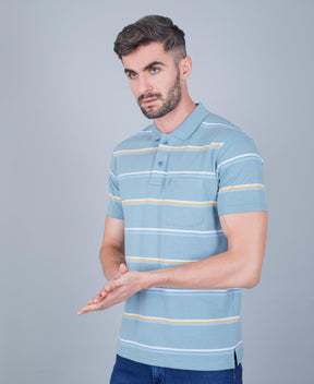 Men's Cotton Rich Striped Polo T-shirt with Pocket