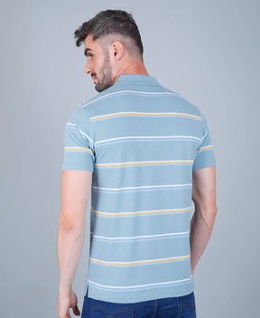 Men's Cotton Rich Striped Polo T-shirt with Pocket