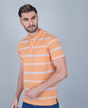 Men's Cotton Rich Striped Polo T-shirt with Pocket