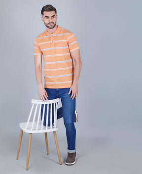 Men's Cotton Rich Striped Polo T-shirt with Pocket