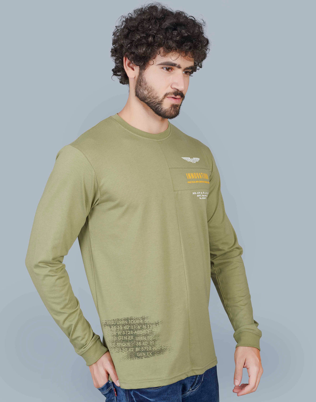 Self Knit Full Sleeve T-Shirt - Pista