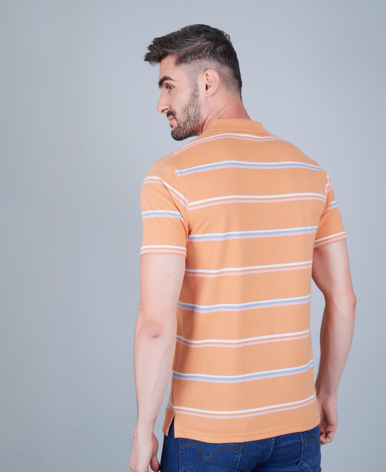 Men's Cotton Rich Striped Polo T-shirt with Pocket