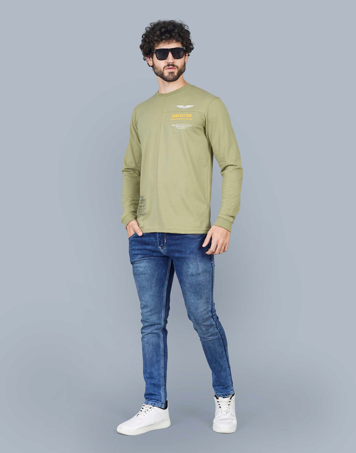 Self Knit Full Sleeve T-Shirt - Pista