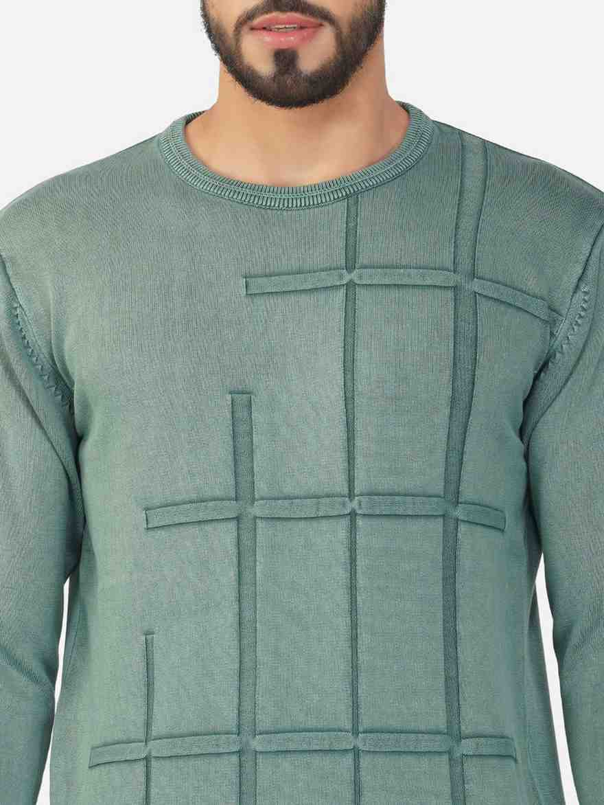 Geometric Pattern Crew Neck Cotton Pullover