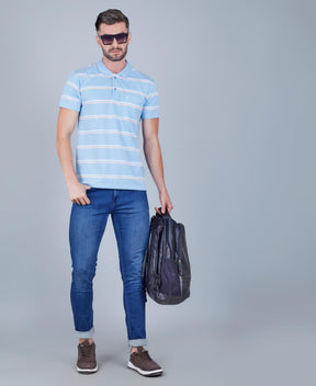 Men's Cotton Rich Striped Polo T-shirt with Pocket