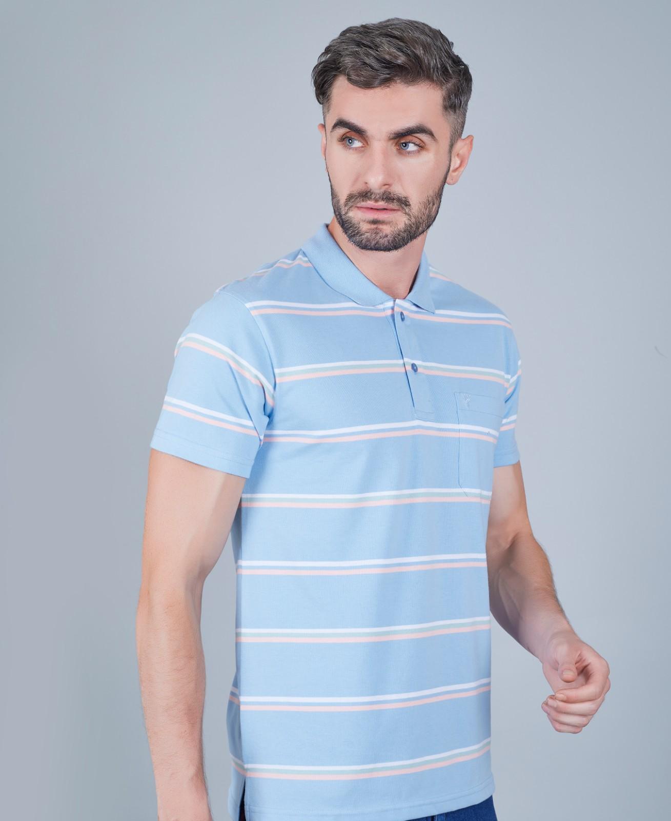 Men's Cotton Rich Striped Polo T-shirt with Pocket