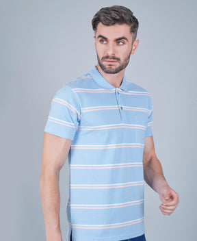 Men's Cotton Rich Striped Polo T-shirt with Pocket