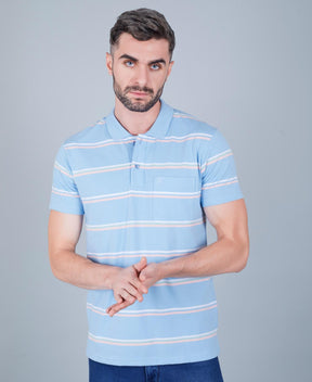 Men's Cotton Rich Striped Polo T-shirt with Pocket