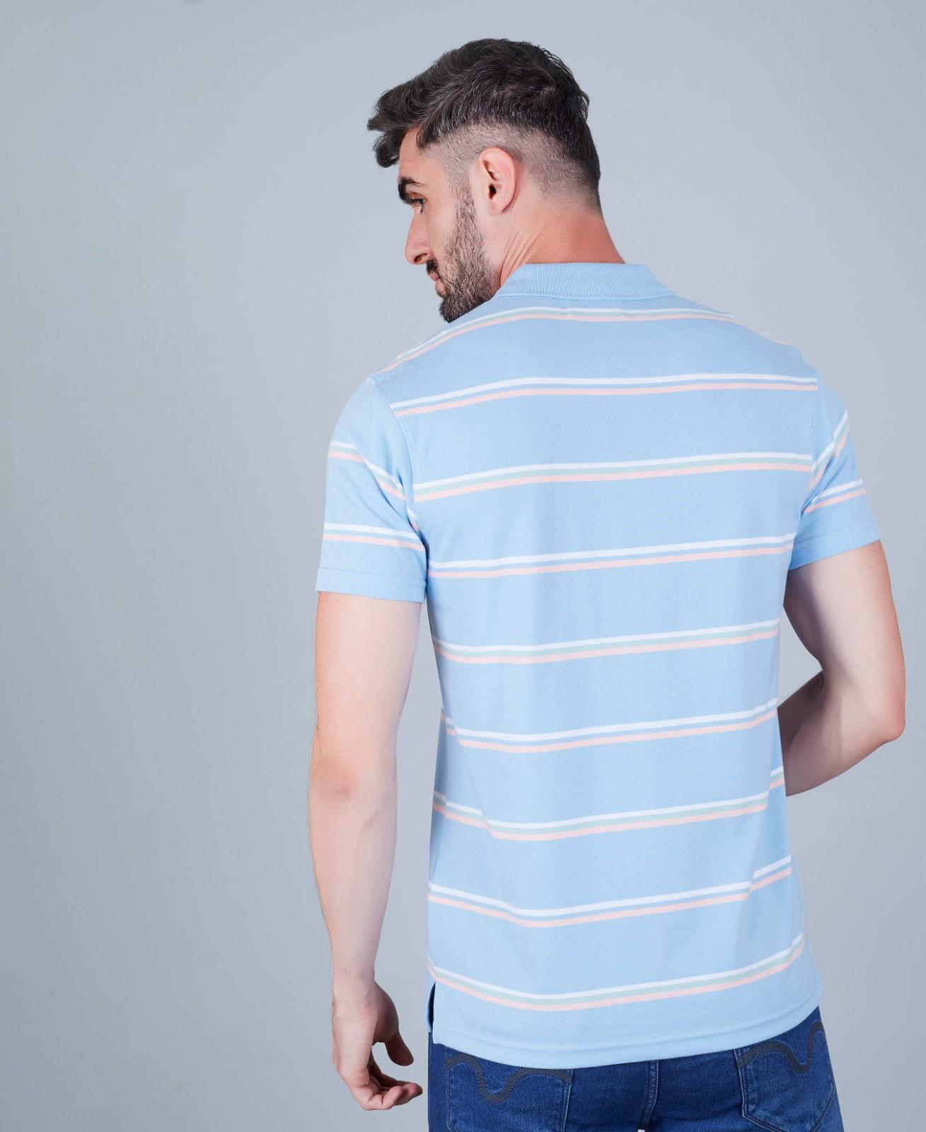 Men's Cotton Rich Striped Polo T-shirt with Pocket