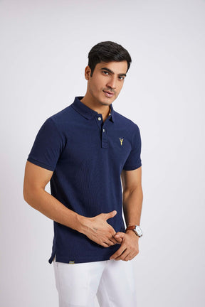 Slim Fit Pique Polo T-shirt - Denim