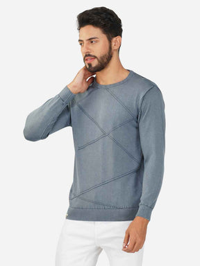 Geometric Pattern Crew Neck Cotton Pullover