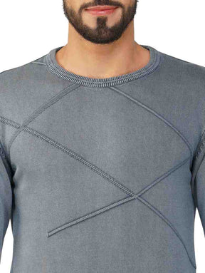 Geometric Pattern Crew Neck Cotton Pullover