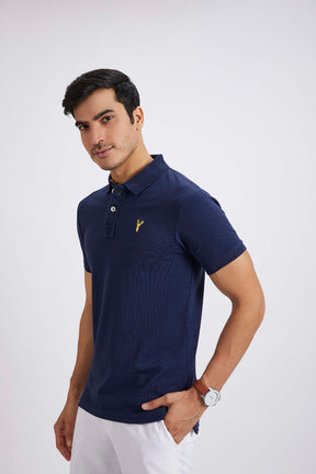 Slim Fit Pique Polo T-shirt - Denim