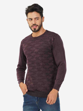 Geometric Pattern Crew Neck Cotton Pullover