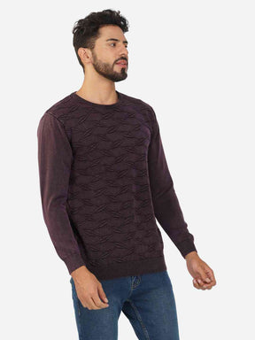 Geometric Pattern Crew Neck Cotton Pullover