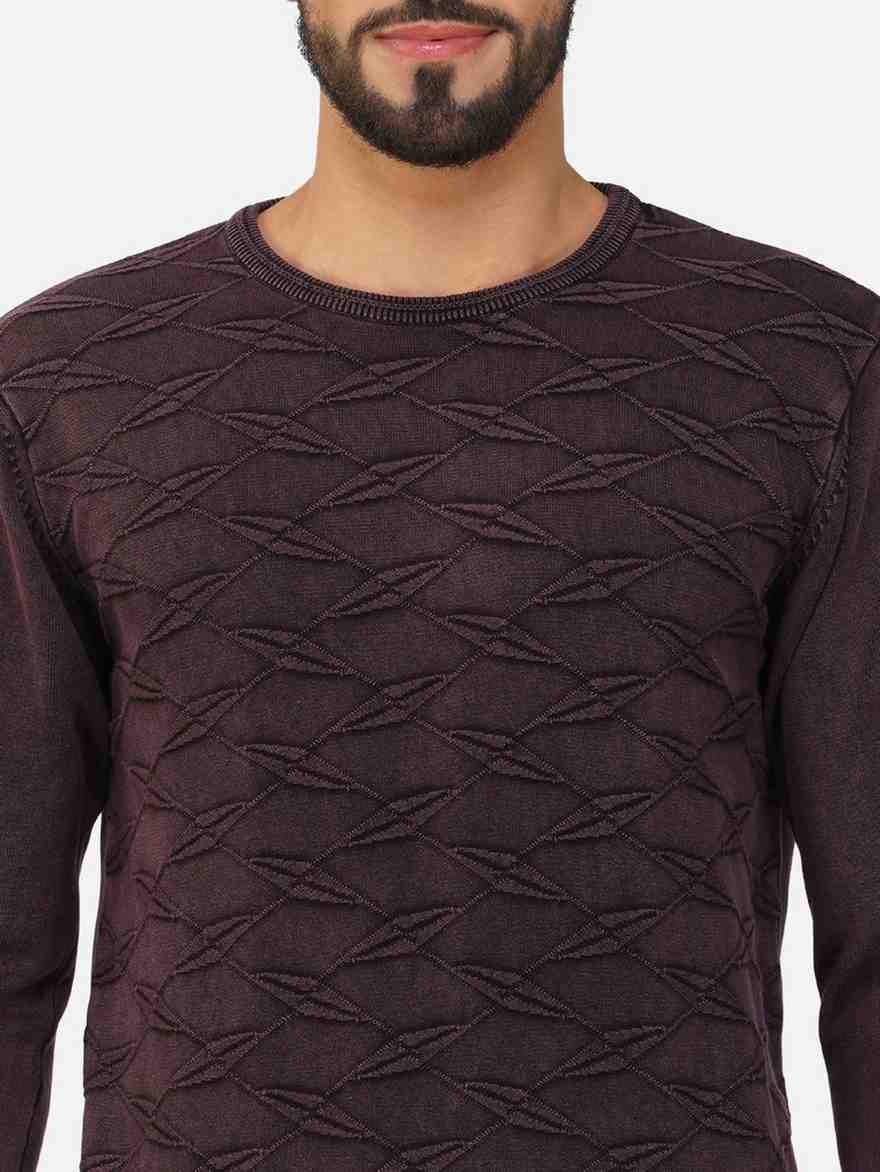 Geometric Pattern Crew Neck Cotton Pullover