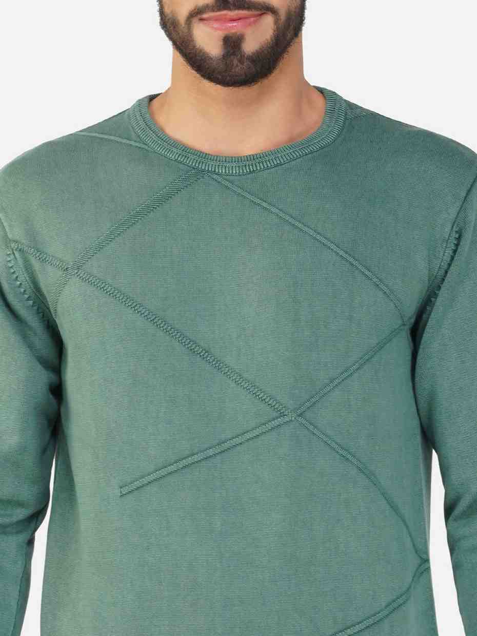 Geometric Pattern Crew Neck Cotton Pullover