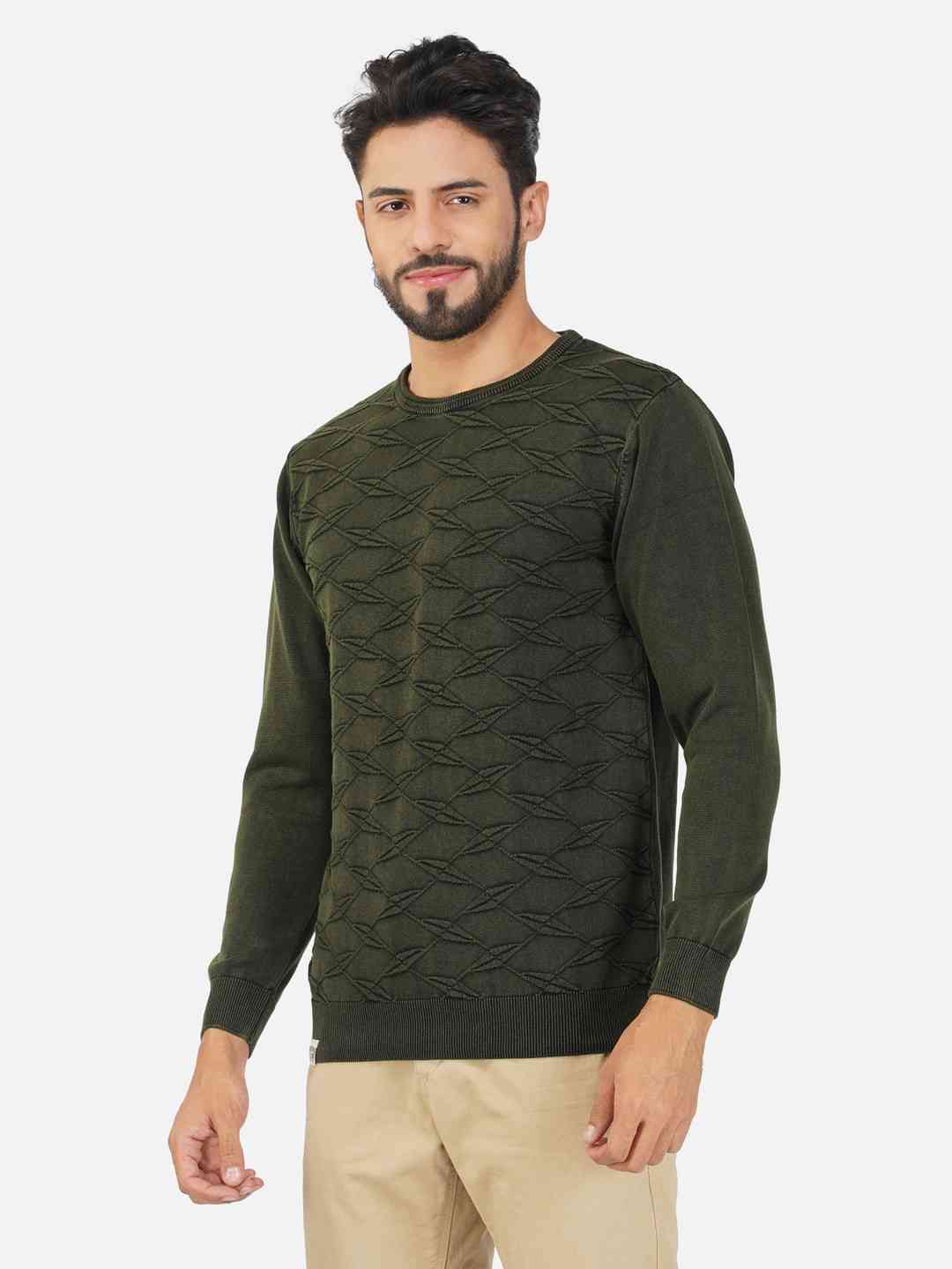 Geometric Pattern Crew Neck Cotton Pullover