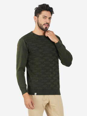 Geometric Pattern Crew Neck Cotton Pullover